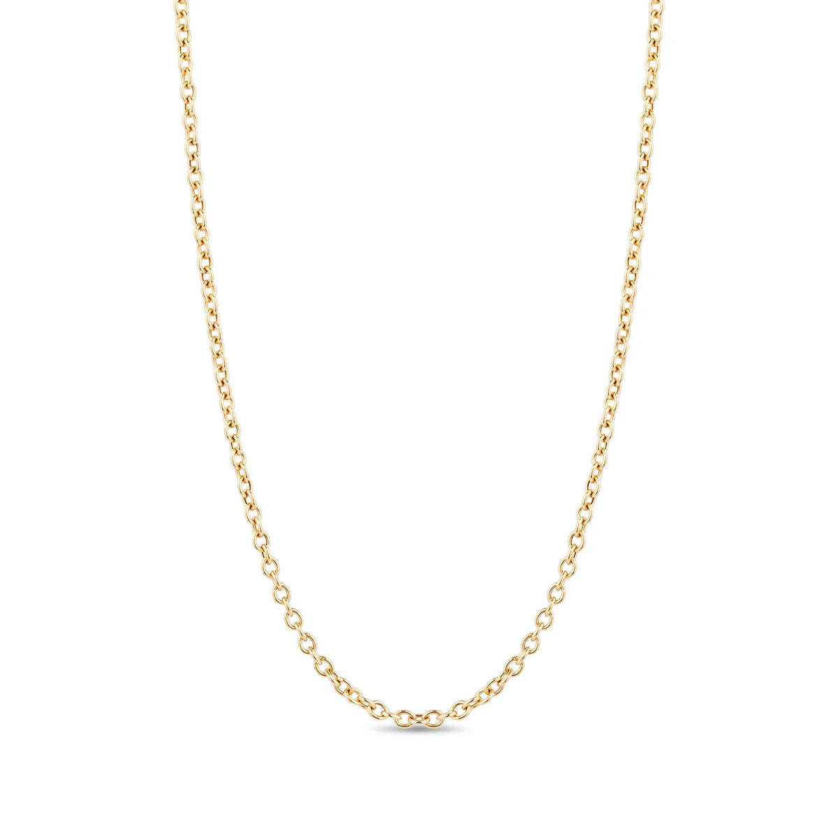 A delicate yellow gold chain necklace shown against a plain white background.