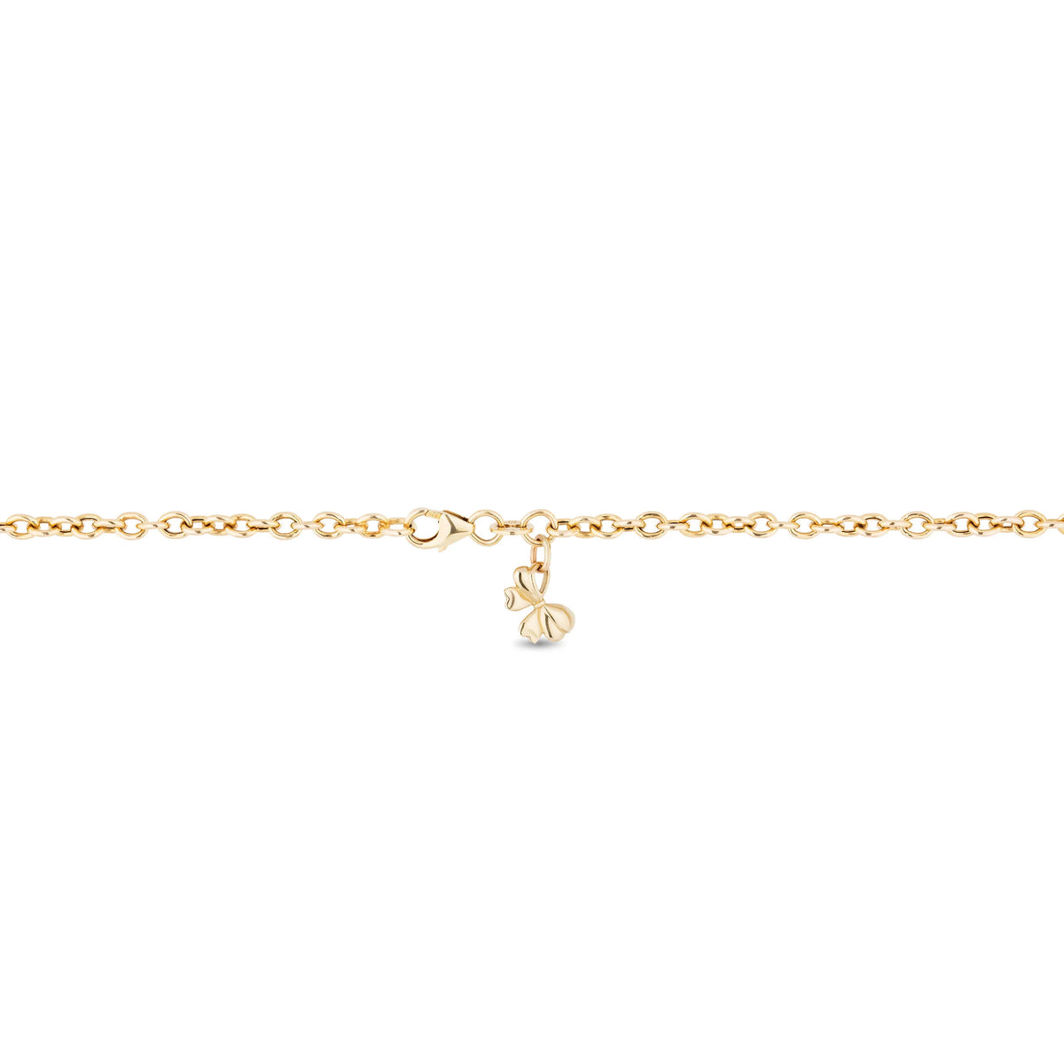 A delicate gold chain necklace with a small hanging charm, shown against a plain white background.