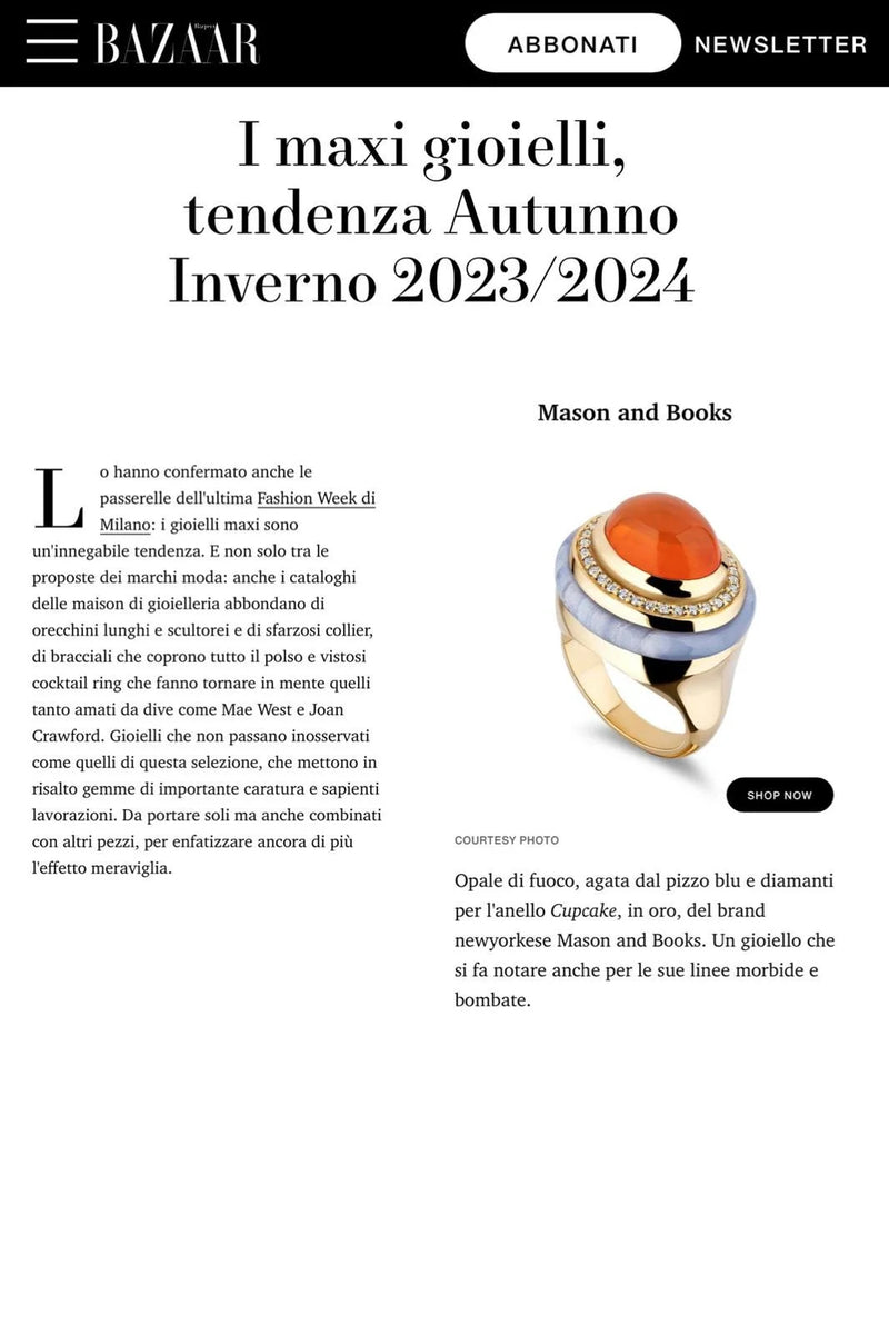 Fashion magazine page featuring an article about maxi rings for autumn winter 2023/2024.