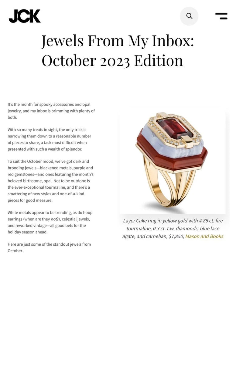 A webpage featuring a jewelry article titled Jewels From My Inbox: October 2023 Edition, costs $7,850.