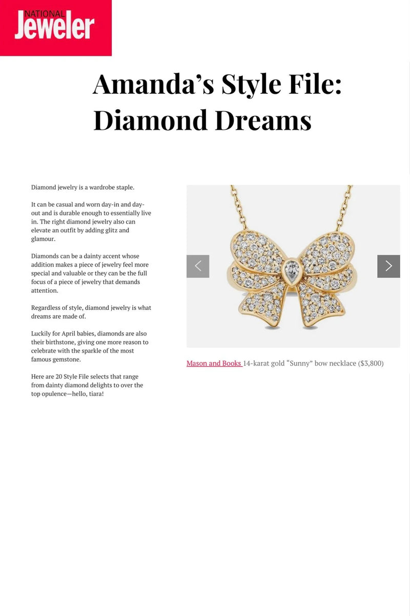 Page from a jewelry website showcasing a gold necklace with a butterfly pendant encrusted with diamonds.