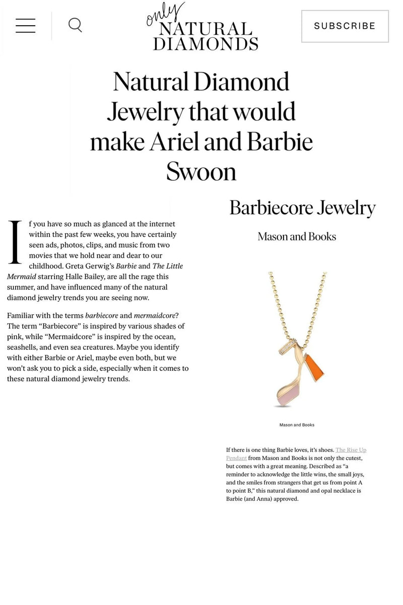 A webpage titled Natural Diamonds featuring a necklace with a pendant designed in the shape of a high-heeled shoe.